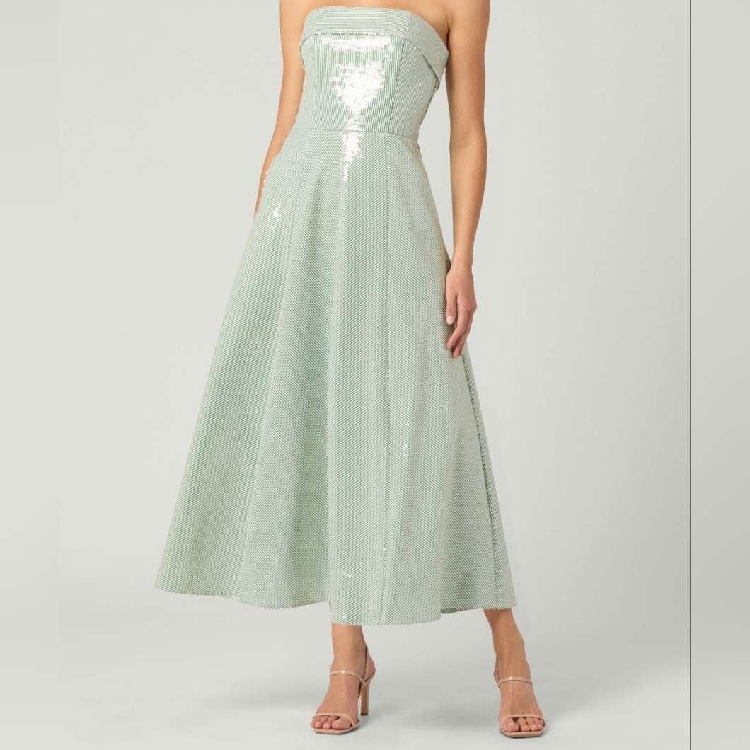Shoshanna Midnight Kiara Verde Ivory Sequin Dress
